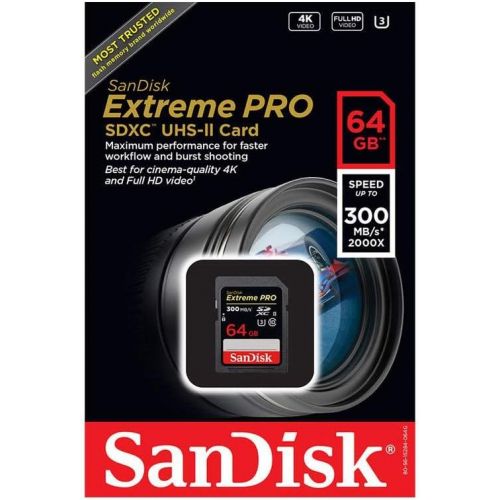 샌디스크 SanDisk Extreme Pro 64GB UHS-II SD Card Works with Nikon Z5, Z50, D780 Mirrorless Camera 300MB/s 4K Class 10 (SDSDXPK-064G-GN4IN) Bundle with (1) Everything But Stromboli 3.0 SDXC