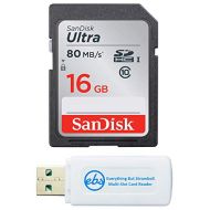 SanDisk Ultra SDHC 16GB SD Card for Nikon Compact Camera Works with P950, W150, B600, A1000 Class 10 (SDSDUNR-016G-GN6IN) Bundle with (1) Everything But Stromboli SD & Micro Memory