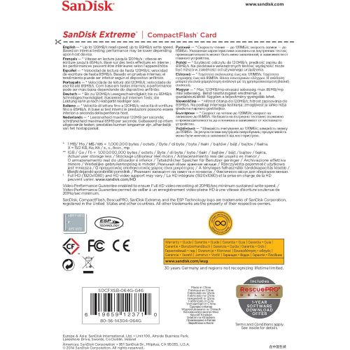 샌디스크 SanDisk 64GB Extreme CompactFlash Memory Card UDMA 7 Speed Up To 120MB/s - SDCFXSB-064G-G46