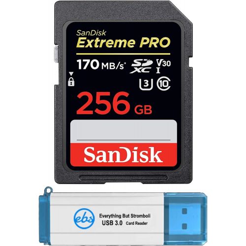 샌디스크 SanDisk Extreme Pro 256GB SD Card SDXC UHS-I for Cameras Works with Nikon D3500, D7500, D5600 (SDSDXXY-256G-GN4IN) 4K UHD Video Class 10 Bundle with (1) Everything But Stromboli 3.