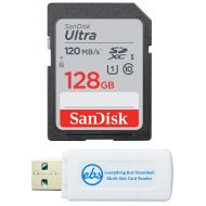 SanDisk SDXC Ultra 128GB Memory Card for Camera Panasonic Lumix Works with G7, GX85, GX80, GX7 Mark II, DC-G100, DC-G110 (SDSDUN4-128G-GN6IN) Bundle with (1) Everything But Strombo