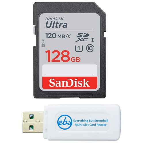 샌디스크 SanDisk SDXC Ultra 128GB Memory Card for Camera Panasonic Lumix Works with G7, GX85, GX80, GX7 Mark II, DC-G100, DC-G110 (SDSDUN4-128G-GN6IN) Bundle with (1) Everything But Strombo