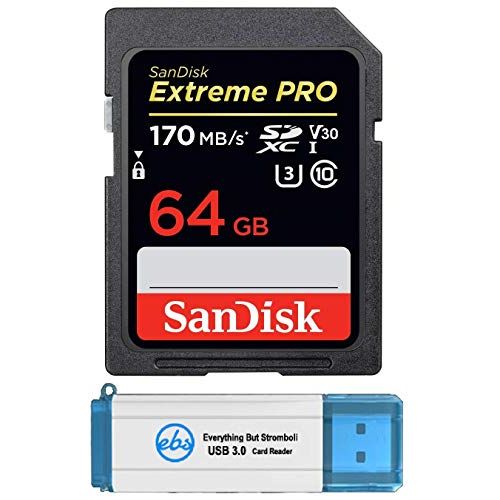 샌디스크 SanDisk Extreme Pro 64GB SDXC Card for Panasonic Camera Compatible with DC-BGH1, DC-S5 Class 10 UHS-1 4K V30 (SDSDXXY-064G-GN4IN) Bundle with (1) Everything But Stromboli 3.0 SD Me