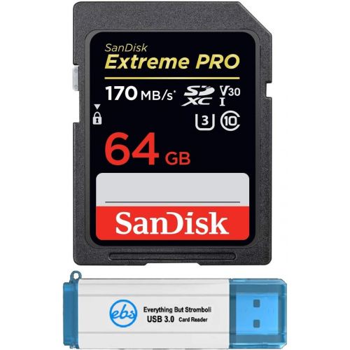 샌디스크 SanDisk Extreme Pro 64GB SDXC Card for Panasonic Camera Compatible with DC-BGH1, DC-S5 Class 10 UHS-1 4K V30 (SDSDXXY-064G-GN4IN) Bundle with (1) Everything But Stromboli 3.0 SD Me