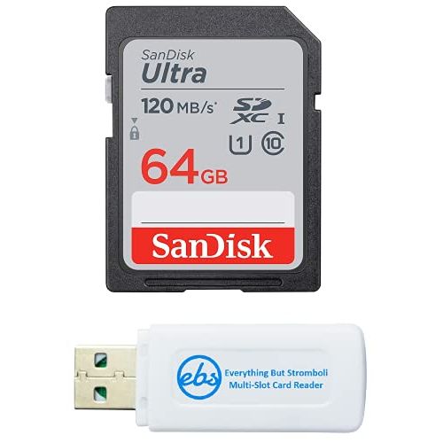 샌디스크 SanDisk SDXC Ultra 64GB Memory Card for Camera Panasonic Lumix Works with DC-S1, DC-G9, DC-GX9, DMC-G85, DMC-G80 (SDSDUN4-064G-GN6IN) Bundle with (1) Everything But Stromboli SD &