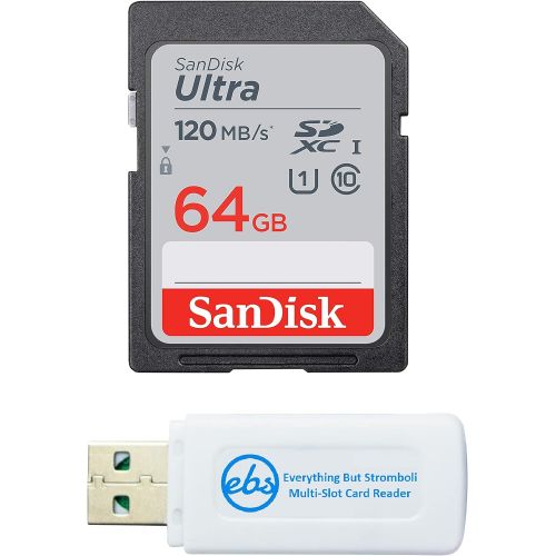 샌디스크 SanDisk SDXC Ultra 64GB Memory Card for Camera Panasonic Lumix Works with DC-S1, DC-G9, DC-GX9, DMC-G85, DMC-G80 (SDSDUN4-064G-GN6IN) Bundle with (1) Everything But Stromboli SD &