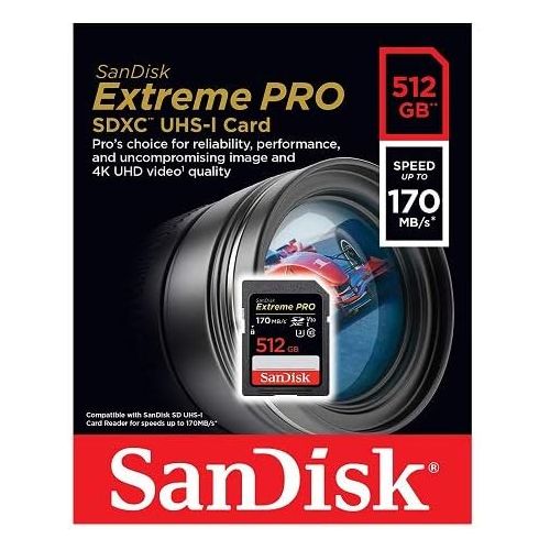 샌디스크 SanDisk Extreme Pro 512GB SDXC Card for Panasonic Camera Compatible with DC-S5, DC-BGH1 Class 10 UHS-1 4K V30 (SDSDXXY-512G-GN4IN) Bundle with (1) Everything But Stromboli 3.0 SD M