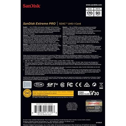 샌디스크 SanDisk 512GB Extreme PRO SDXC UHS-I Card - C10, U3, V30, 4K UHD, SD Card - SDSDXXY-512G-GN4IN