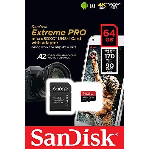 샌디스크 SanDisk 64GB Micro SDXC Memory Card Extreme Pro Works with GoPro Hero 8 Black, Max 360 Action Cam U3 V30 4K A2 Class 10 (SDSQXCY-064G-GN6MA) Bundle with 1 Everything But Stromboli