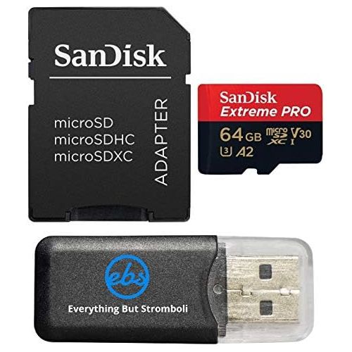 샌디스크 SanDisk 64GB Micro SDXC Memory Card Extreme Pro Works with GoPro Hero 8 Black, Max 360 Action Cam U3 V30 4K A2 Class 10 (SDSQXCY-064G-GN6MA) Bundle with 1 Everything But Stromboli