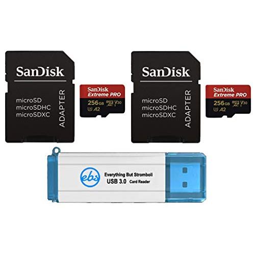 샌디스크 SanDisk 256GB MicroSDXC Extreme Pro Memory Card (2 Pack) Works with GoPro Hero8 Black, Max 360 Action Cam U3 V30 4K A2 Class 10 (SDSQXCZ-256G-GN6MA) Bundle with 1 Everything But St