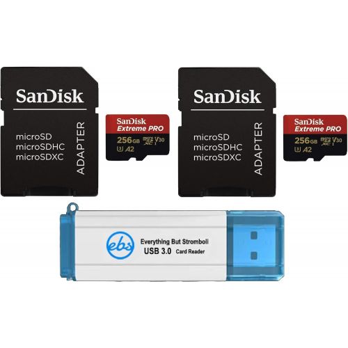 샌디스크 SanDisk 256GB MicroSDXC Extreme Pro Memory Card (2 Pack) Works with GoPro Hero8 Black, Max 360 Action Cam U3 V30 4K A2 Class 10 (SDSQXCZ-256G-GN6MA) Bundle with 1 Everything But St