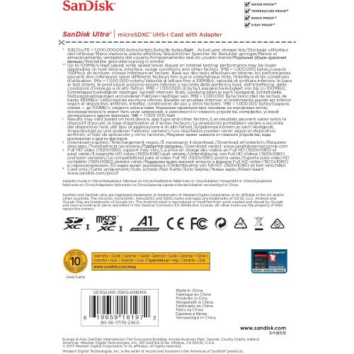 샌디스크 SanDisk 256GB Ultra microSDXC UHS-I Memory Card with Adapter - 100MB/s, C10, U1, Full HD, A1, Micro SD Card - SDSQUAR-256G-GN6MA