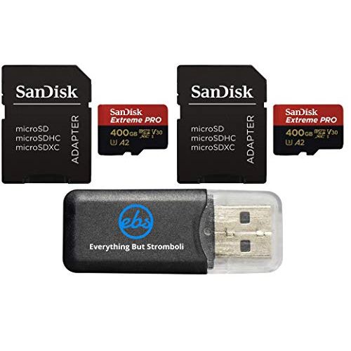 샌디스크 SanDisk 400GB Micro SDXC Extreme Pro Memory Card (2 Pack) Works with GoPro Hero 8 Black, Max 360 Cam U3 V30 4K Class 10 (SDSDQXCZ-400G-GN6MA) Bundle with (1) Everything But Strombo