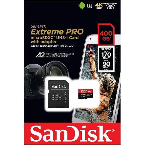 샌디스크 SanDisk 400GB Micro SDXC Extreme Pro Memory Card (2 Pack) Works with GoPro Hero 8 Black, Max 360 Cam U3 V30 4K Class 10 (SDSDQXCZ-400G-GN6MA) Bundle with (1) Everything But Strombo