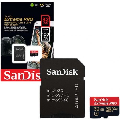 샌디스크 32GB SanDisk Extreme Pro (Ten Pack) 4K Micro Memory Card (SDSQXCG-032G-GN6MA) Class 10 U3 V30 A1 32G MicroSD HC SDHC Bundle with Everything But Stromboli Card Reader