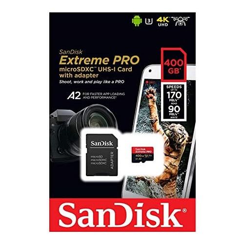 샌디스크 SanDisk 400GB Micro SDXC Memory Card Extreme Pro Works with GoPro Hero 8 Black, Max 360 Action Cam U3 V30 4K Class 10 (SDSDQXCZ-400G-GN6MA) Bundle with 1 Everything But Stromboli M