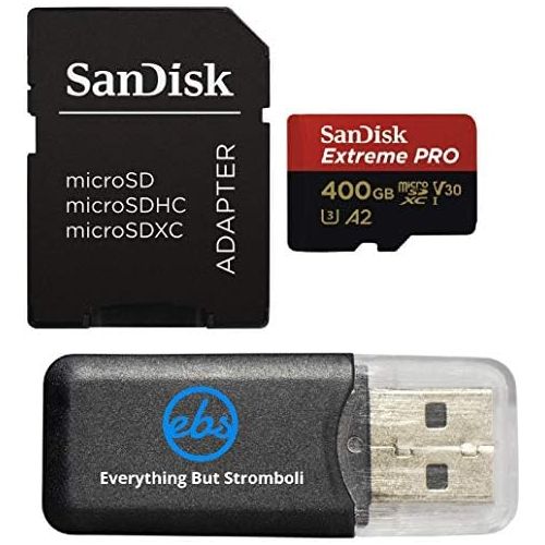 샌디스크 SanDisk 400GB Micro SDXC Memory Card Extreme Pro Works with GoPro Hero 8 Black, Max 360 Action Cam U3 V30 4K Class 10 (SDSDQXCZ-400G-GN6MA) Bundle with 1 Everything But Stromboli M