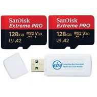 SanDisk Extreme PRO (UHS-1 U3 / V30) A2 128GB MicroSD Memory Card (2 Pack) for GoPro Hero9 Camera (Hero 9 Black) SDSQXCY-128G-GN6MA Bundle with (1) Everything But Stromboli SD & Mi