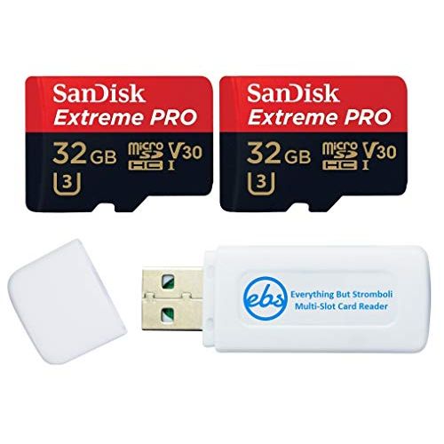 샌디스크 SanDisk Extreme PRO (UHS-1 U3 / V30) A1 32GB MicroSD Memory Card (2 Pack) for GoPro Hero9 Camera (Hero 9 Black) SDSQXCG-032G-GN6MA Bundle with (1) Everything But Stromboli SD & Mic