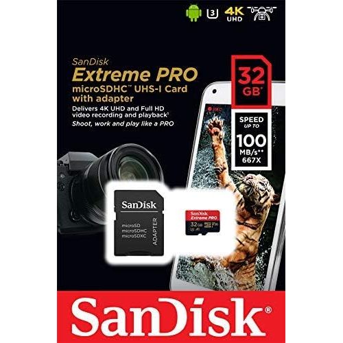 샌디스크 SanDisk Extreme PRO (UHS-1 U3 / V30) A1 32GB MicroSD Memory Card (2 Pack) for GoPro Hero9 Camera (Hero 9 Black) SDSQXCG-032G-GN6MA Bundle with (1) Everything But Stromboli SD & Mic