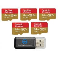 SanDisk 64GB Micro SDXC Extreme Memory Card (Five Pack) Bundle SDSQXA2-064G-GN6MA Works with GoPro Hero 7 Black, Silver, Hero7 White UHS-1 U3 A2 plus (1) Everything But Stromboli (