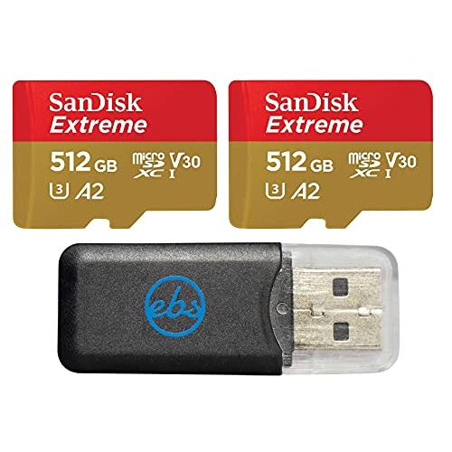 샌디스크 SanDisk Extreme (UHS-1 U3 / V30) A2 512GB MicroSD (2 Pack) Memory Card for GoPro Hero 9 Black Action Cam Hero9 SDXC (SDSQXA1-512G-GN6MN) Bundle with (1) Everything But Stromboli Mi