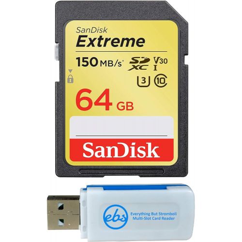 샌디스크 [아마존베스트]SanDisk 64GB Extreme Memory Card works with Canon EOS Rebel SL2, T6, T6i, T5i EF-S, EOS 80D, Powershot Camera SDXC 4K V30 UHS-I (SDSDXVE-064G-GNCIN) with Everything But Stromboli C