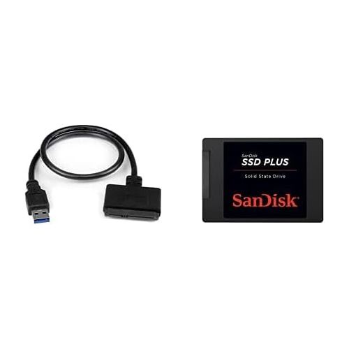 샌디스크 SanDisk SSD Plus 1TB Internal SSD & StarTech USB3S2SAT3CB SATA to USB Cable USB 3.0 to 2.5” SATA III Hard Drive Adapter External Converter for SSD/HDD Data Transfer