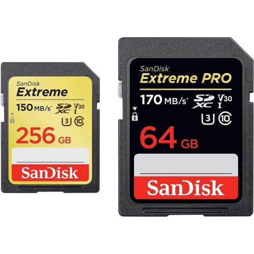 샌디스크 SanDisk 256GB Extreme SDXC UHS-I Card - C10, U3, V30, 4K UHD, SD Card - SDSDXV5-256G-GNCIN & 64GB Extreme PRO SDXC UHS-I Card - C10, U3, V30, 4K UHD, SD Card - SDSDXXY-064G-GN4IN