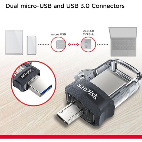 샌디스크 SanDisk 128GB Ultra Dual Drive m3.0 for Android Devices and Computers - microUSB, USB 3.0 - SDDD3-128G-G46, Black