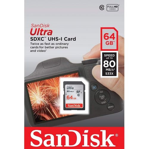 샌디스크 SanDisk Ultra 64GB Class 10 SDXC UHS-I Memory Card up to 80MB/s (SDSDUNC-064G-GN6IN) & Case Logic DCB-304 Compact System/Hybrid Camera Case (Black)