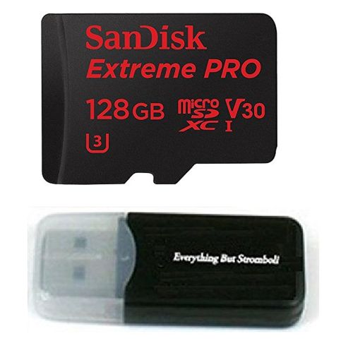 샌디스크 SanDisk 128GB Sandisk Extreme Pro 4K Memory Card for Gopro Hero 6, Fusion, Hero 5, Karma Drone, Hero 4, Session, Black Silver White - UHS-1 V30 128G Micro SDXC with Everything But Strombol