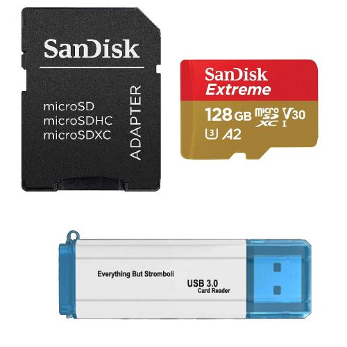 샌디스크 SanDisk 128GB Memory Card Extreme Works with Gopro Hero 7 Black, Silver, Hero7 White UHS-1 U3 A2 Micro SDXC with Everything But Stromboli 3.0 MicroSD Card Reader