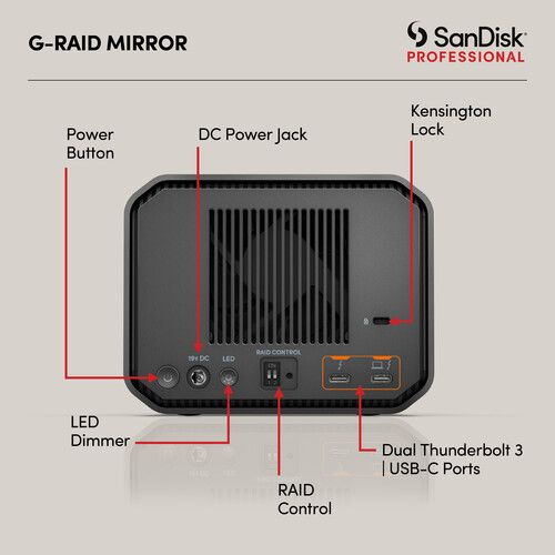  SanDisk Professional 24TB G-RAID Mirror 2-Bay RAID Thunderbolt 3 Array (2 x 12TB)
