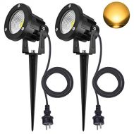 SanGlory 7W LED Strahler Warmweiss mit Erdspiess, 2m Kabel mit Stecker Led Garten Beleuchtung Gartenleuchte Gartenstrahler Rasenstrahler IP65 Wasserdicht 800LM fuer Outdoor Garten Hof