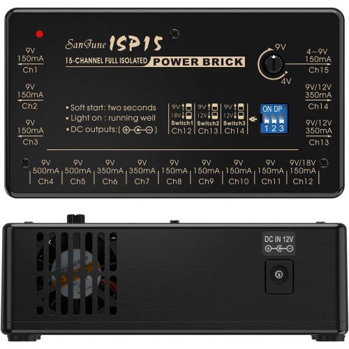  SanJune Guitar Isolated Pedal Power Supply 15 DC Outputs Fully Isolated for 9V/12V/18V Effect Pedal (4V to 9V Adjustable)