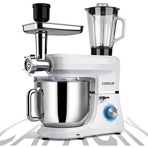  SanLidA COOKLEE 6-IN-1 Stand Mixer, 8.5 Qt. Multifunctional Electric Kitchen Mixer with Beater, Whisk, Dough Hook, Meat Grinder and Other Accessories for Most Home Cooks, SM-1507BM, Pure W