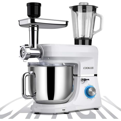  SanLidA COOKLEE 6-IN-1 Stand Mixer, 8.5 Qt. Multifunctional Electric Kitchen Mixer with Beater, Whisk, Dough Hook, Meat Grinder and Other Accessories for Most Home Cooks, SM-1507BM, Pure W