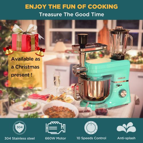  SanLidA COOKLEE 6-IN-1 Stand Mixer, 8.5 Qt. Multifunctional Electric Kitchen Mixer with 9 Accessories for Most Home Cooks, SM-1507BM, Mojito Blue