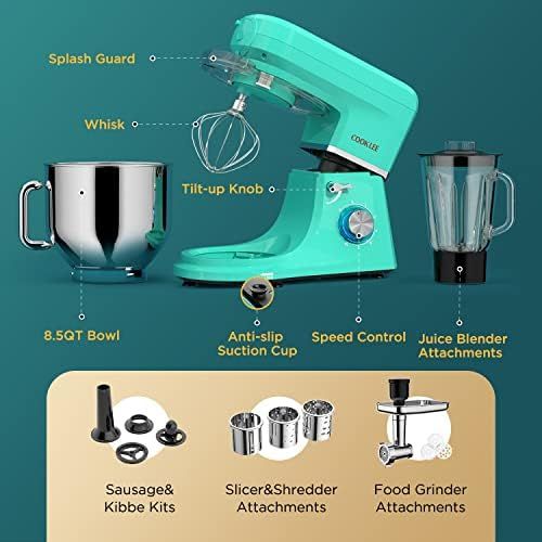  [아마존베스트]SanLidA COOKLEE 6-IN-1 Stand Mixer, 9.5 Qt. Multifunctional Electric Kitchen Mixer with 9 Accessories for Most Home Cooks, SM-1507BM, Mojito Green