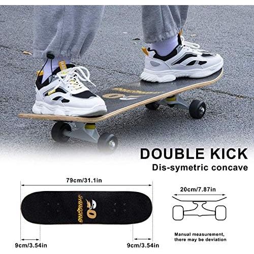  SanQing Skateboard Complete Skateboard for Kids Boys Girls Youths Standard Skateboard for Beginners Starters- 7 Layer 31 x 8 Canadian Maple Concave Kick Stunts Skate Boards (Beige)