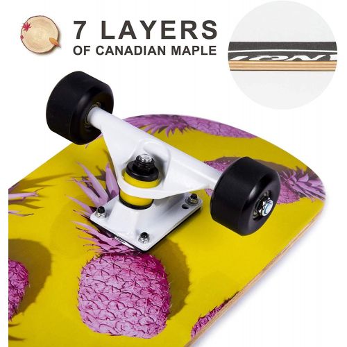  SanQing Skateboard Complete Skateboard for Kids Boys Girls Youths Standard Skateboard for Beginners Starters- 7 Layer 31 x 8 Canadian Maple Concave Kick Stunts Skate Boards (Beige)