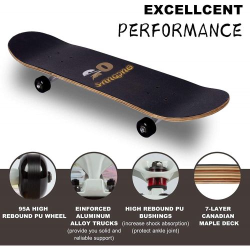  SanQing Skateboard Complete Skateboard for Kids Boys Girls Youths Standard Skateboard for Beginners Starters- 7 Layer 31 x 8 Canadian Maple Concave Kick Stunts Skate Boards (Beige)