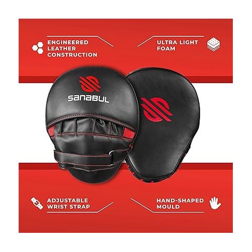  Sanabul Essential Curved Punching Mitts for Boxing and MMA | Ultimate Boxing Mitts & Pads Training Gear for Athletes | High-Performance Focus Mitts Muay Thai Pads for Sparring & Training Boxing Pads
