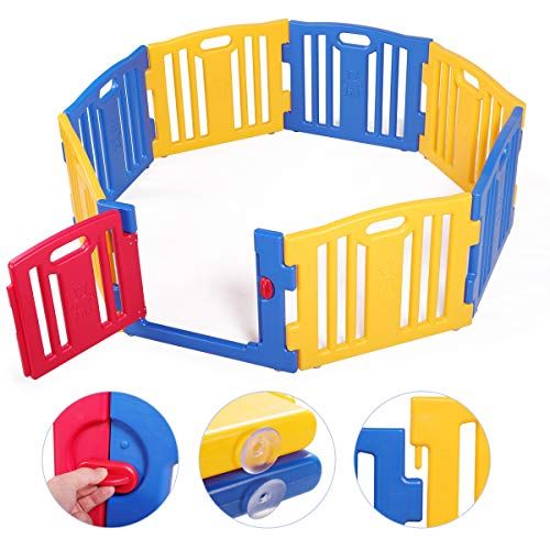  [아마존베스트]LAZYMOON Baby Playpen 8 Panel Foldable Kids Safety Play Center Fence Indoor Outdoor