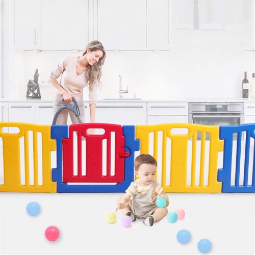  [아마존베스트]LAZYMOON Baby Playpen 8 Panel Foldable Kids Safety Play Center Fence Indoor Outdoor