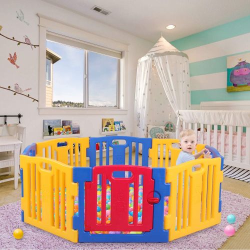  [아마존베스트]LAZYMOON Baby Playpen 8 Panel Foldable Kids Safety Play Center Fence Indoor Outdoor