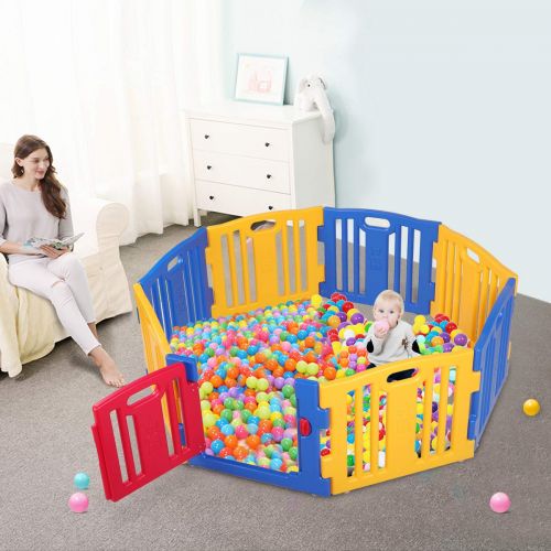  [아마존베스트]LAZYMOON Baby Playpen 8 Panel Foldable Kids Safety Play Center Fence Indoor Outdoor