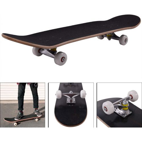  Sandinrayli Double Kick-Tail Complete Skateboard 7-Ply Canadian Maple Wood Deck, for Professionals, Amateurs or Beginners